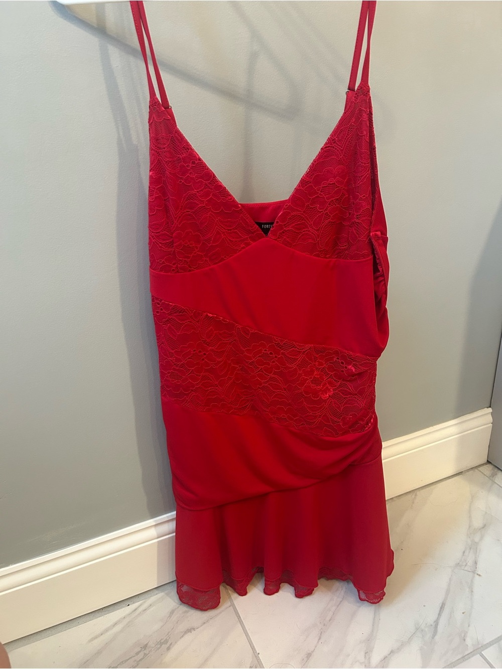 Forever 21 Red Lace Spaghetti‑Strap Dress